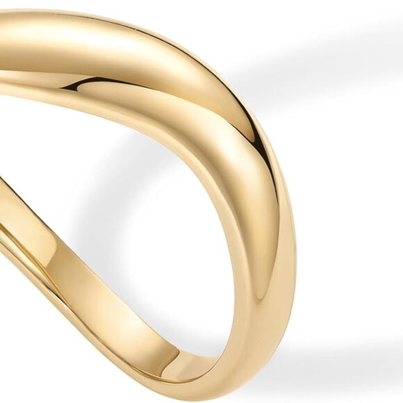 14K Gold Plated Wavy Stackable Ring for Women | Twisted Wave Band | Delicate Ete - Picture 3 of 6